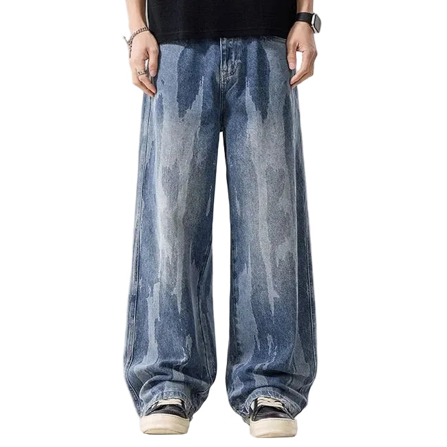 Abstract Wash Wide Leg Jeans