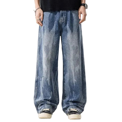 Abstract Wash Wide Leg Jeans