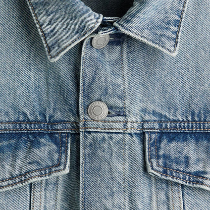 Light Blue Washed Denim Jacket with Chest Flap Pockets