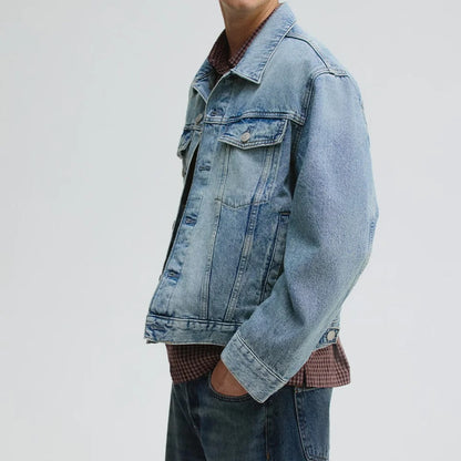 Light Blue Washed Denim Jacket with Chest Flap Pockets