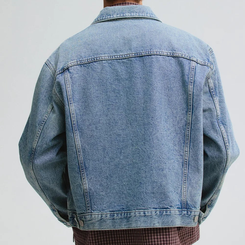 Light Blue Washed Denim Jacket with Chest Flap Pockets