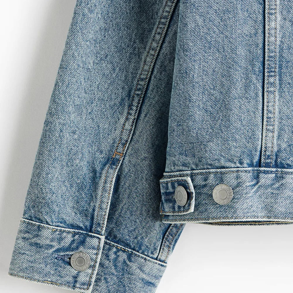 Light Blue Washed Denim Jacket with Chest Flap Pockets
