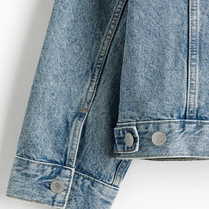 Light Blue Washed Denim Jacket with Chest Flap Pockets