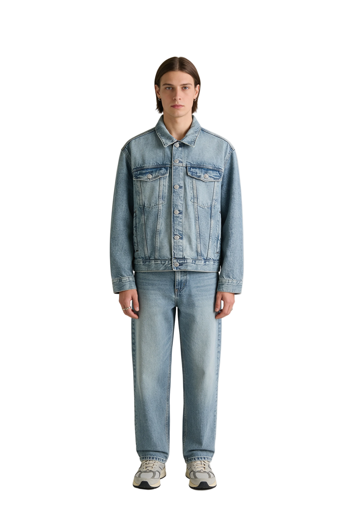 Light Blue Washed Denim Jacket with Chest Flap Pockets