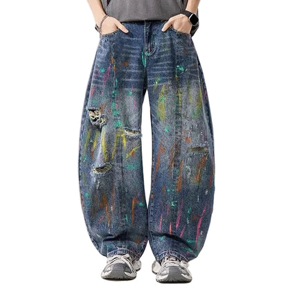 Paint Splatter Distressed Wide Leg Jeans