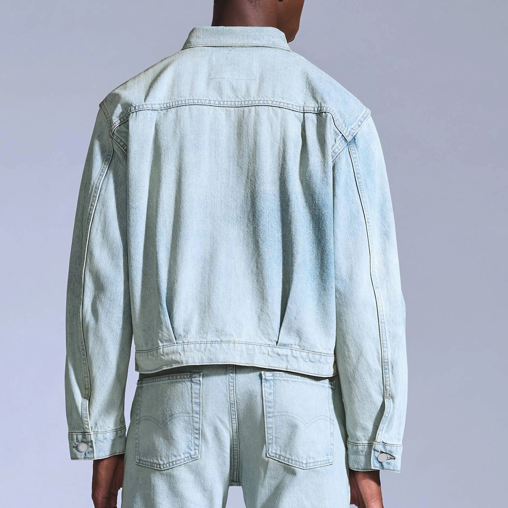Pale Light-Wash Denim Jacket with Single Chest Flap Pocket