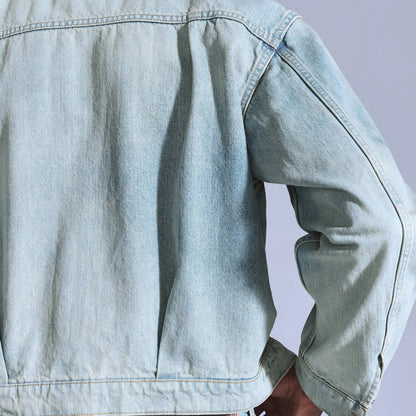 Pale Light-Wash Denim Jacket with Single Chest Flap Pocket