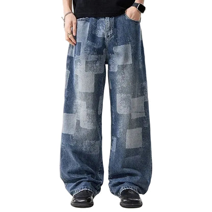Patch Print Wide Leg Jeans