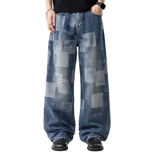 Patch Print Wide Leg Jeans