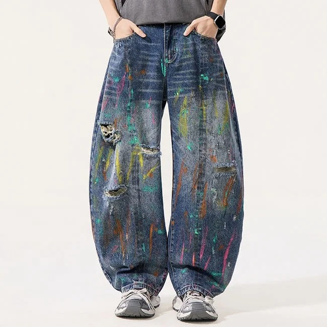 Paint Splatter Distressed Wide Leg Jeans
