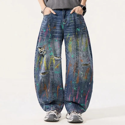 Paint Splatter Distressed Wide Leg Jeans
