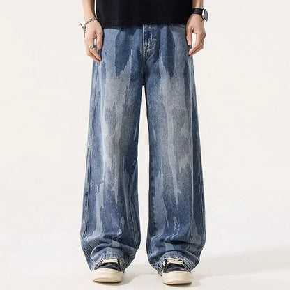 Abstract Wash Wide Leg Jeans