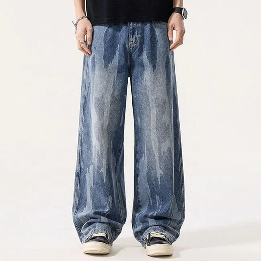 Abstract Wash Wide Leg Jeans