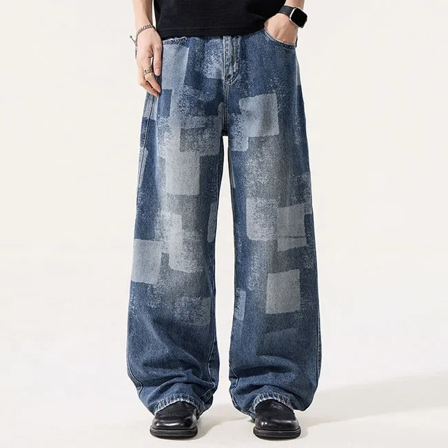 Patch Print Wide Leg Jeans