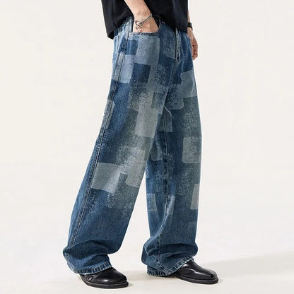 Patch Print Wide Leg Jeans