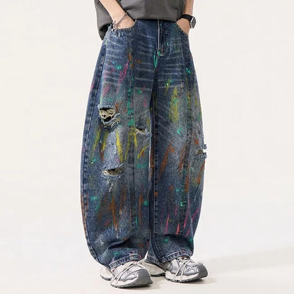 Paint Splatter Distressed Wide Leg Jeans