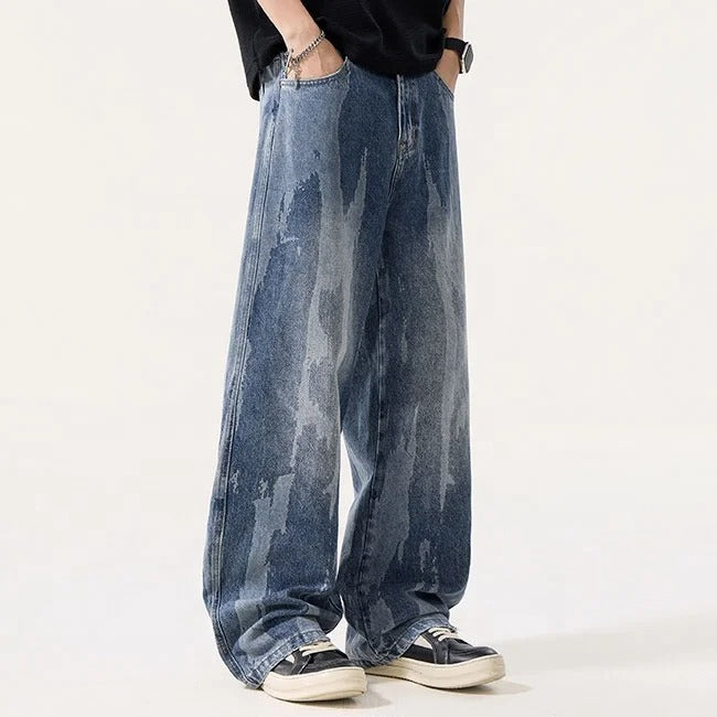 Abstract Wash Wide Leg Jeans