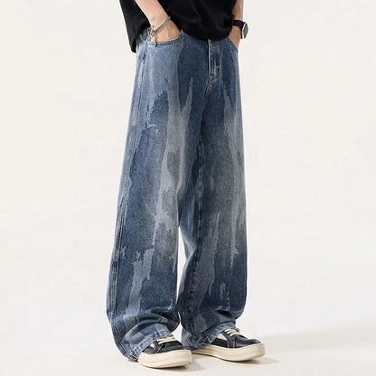 Abstract Wash Wide Leg Jeans