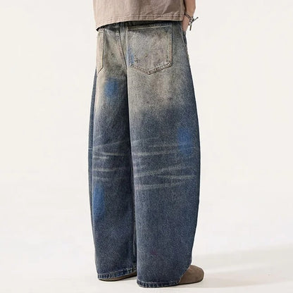 Distressed Wide Leg Jeans in Vintage Blue Wash