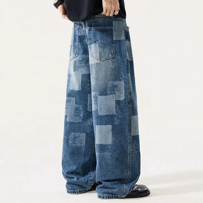 Patch Print Wide Leg Jeans