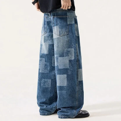 Patch Print Wide Leg Jeans