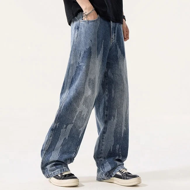 Abstract Wash Wide Leg Jeans