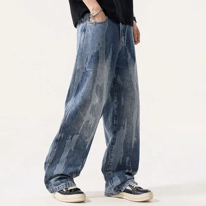 Abstract Wash Wide Leg Jeans