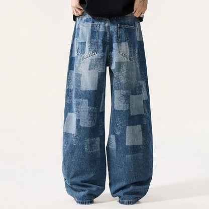 Patch Print Wide Leg Jeans