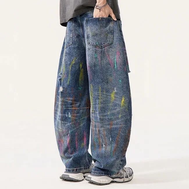 Paint Splatter Distressed Wide Leg Jeans
