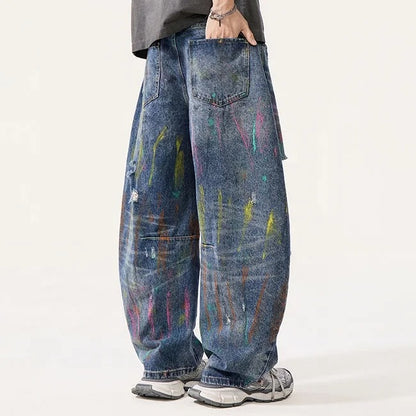 Paint Splatter Distressed Wide Leg Jeans