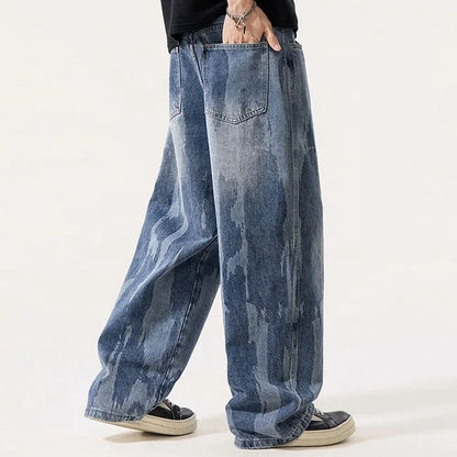 Abstract Wash Wide Leg Jeans