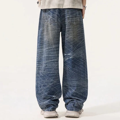 Abstract Line Print Wide Leg Jeans