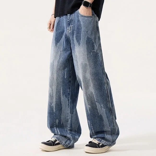 Abstract Wash Wide Leg Jeans