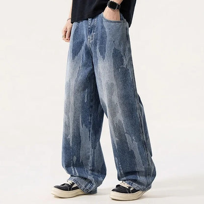 Abstract Wash Wide Leg Jeans