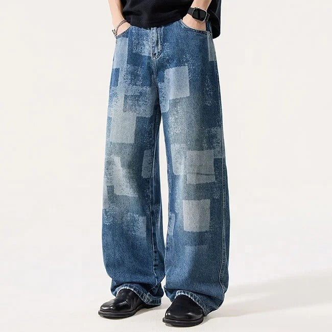 Patch Print Wide Leg Jeans