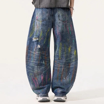 Paint Splatter Distressed Wide Leg Jeans