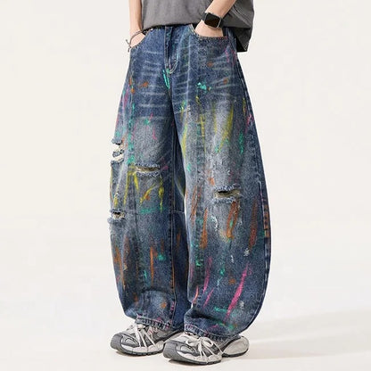 Paint Splatter Distressed Wide Leg Jeans