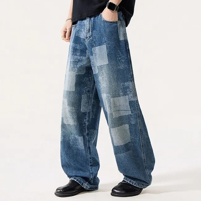Patch Print Wide Leg Jeans