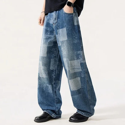 Patch Print Wide Leg Jeans
