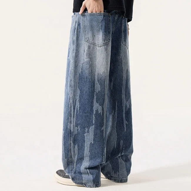 Abstract Wash Wide Leg Jeans